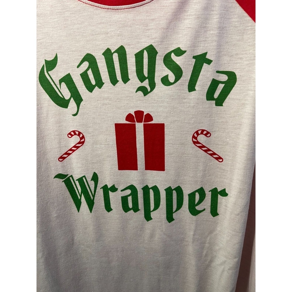 21 Threads Gangsta Wrapper Christmas Raglan Baseball Tee Red White 3XL Plus Size - Picture 6 of 6